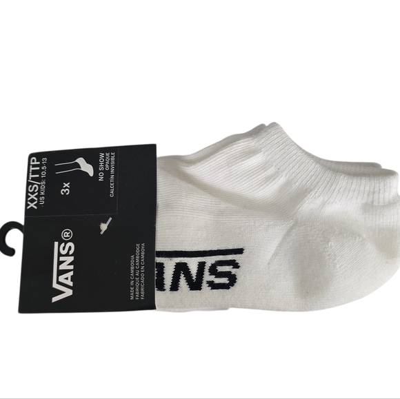 Vans Kids No Show Socks 3-Pack White XXS / TTP (10.5–13) NWT - Picture 2 of 5
